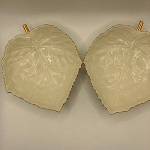 2 TWO Vintage Lenox Leaf Dishes 24k Golden Trim 2 Dishes No Chips or Cracks